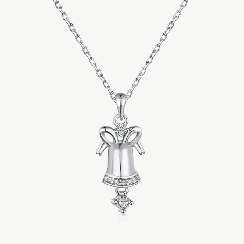 Christmas Bell-shaped Pendant Necklace with Round CZ Pave main-2 1-DY190436-S-W-WH-White