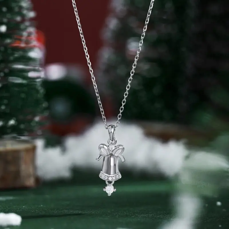 Christmas Bell-shaped Pendant Necklace with Round CZ Pave other 2-DY190436-S-W-WH-White