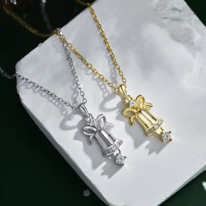 Christmas Bell-shaped Pendant Necklace with Round CZ Pave other 6-DY190436-S-G-WH-18K