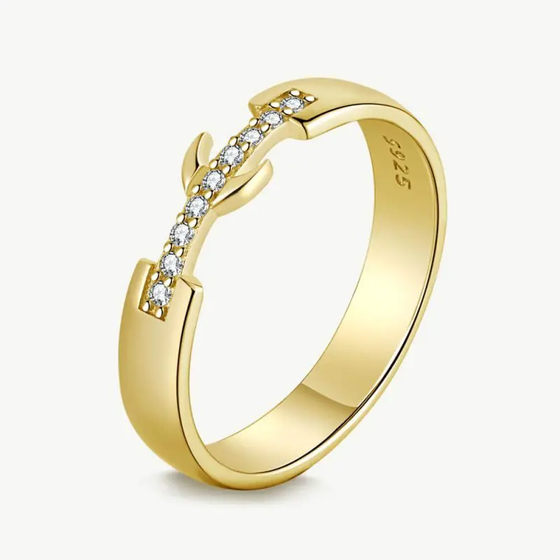 Crescent Dolphin wide Band Ring with Single Row Zirconia Yellow Gold Tone main-2 DY120681-S-G-WH