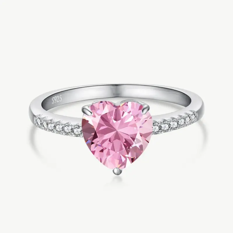 Elegant 5A 2.0 ct Heart-Cut Ring with One Row Pave CZ Band Fancy Pink main-2 DY120549-S-W-PK