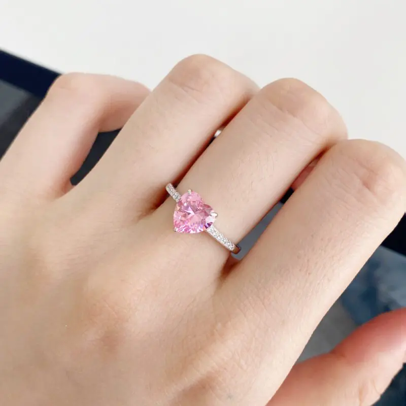 Elegant 5A 2.0 ct Heart-Cut Ring with One Row Pave CZ Band Fancy Pink other 1 DY120549-S-W-PK