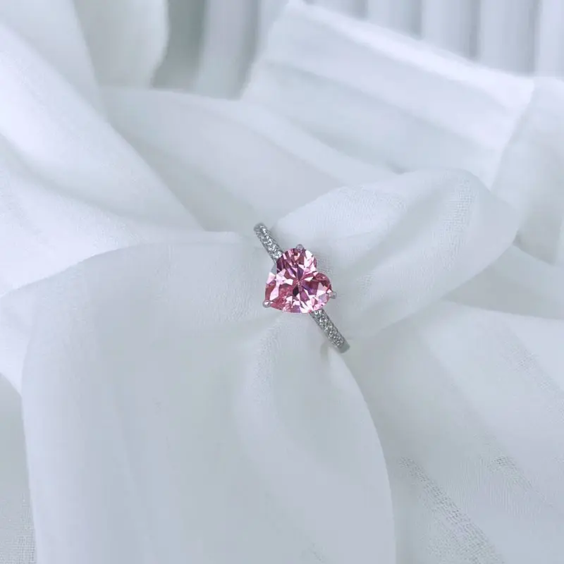 Elegant 5A 2.0 ct Heart-Cut Ring with One Row Pave CZ Band Fancy Pink other 2 DY120549-S-W-PK