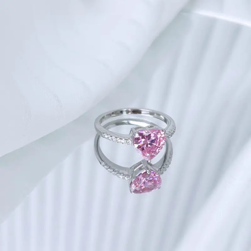 Elegant 5A 2.0 ct Heart-Cut Ring with One Row Pave CZ Band Fancy Pink other 4 DY120549-S-W-PK