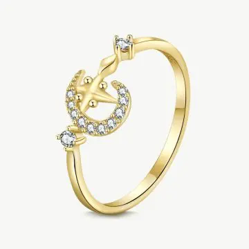 Elegant Cross and Moon Ring with Sparkling Pavé Zirconia Yellow Gold Tone main-2 DY120680-S-G-WH