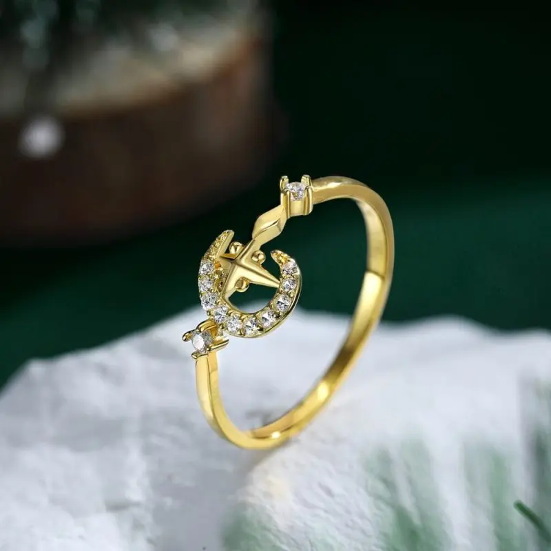 Elegant Cross and Moon Ring with Sparkling Pavé Zirconia Yellow Gold Tone other 3 DY120680-S-G-WH