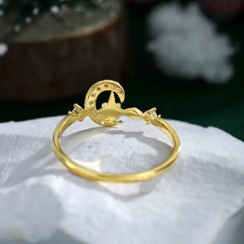 Elegant Cross and Moon Ring with Sparkling Pavé Zirconia Yellow Gold Tone other 4 DY120680-S-G-WH