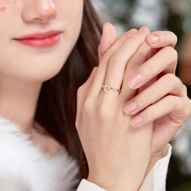 Elegant Cross and Moon Ring with Sparkling Pavé Zirconia Yellow Gold Tone other 5 DY120680-S-G-WH