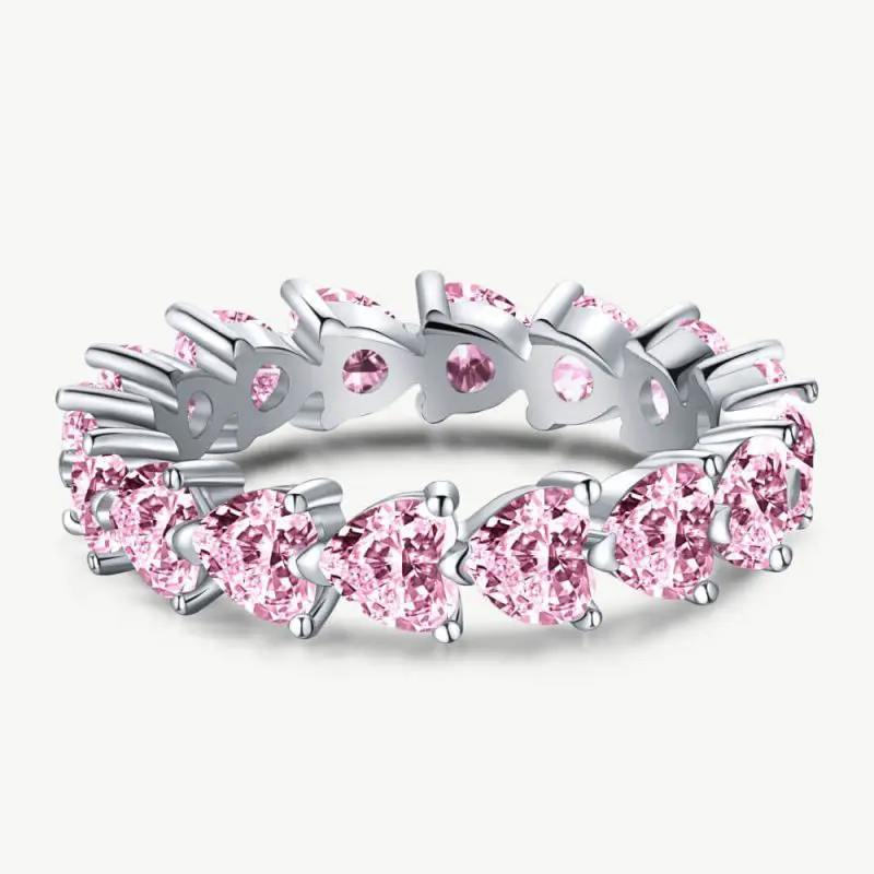 Elegant single row Ring with Multi Heart Zirconia linked Fancy Pink main-2 MM120008-S-W-PK