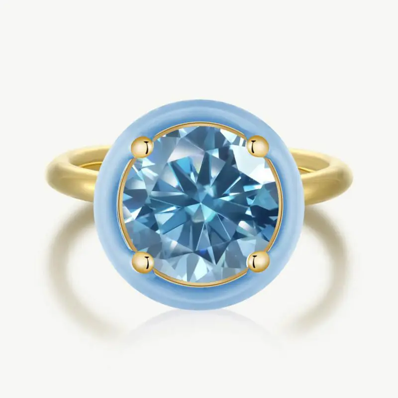 Fresh Solitaire Round-Cut Zirconia Ring with Droplet Frame Aquamarine Blue main-2 DY120118-S-G-LB