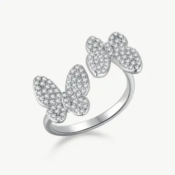 Glittering Double Zirconia Butterfly Ring with Open Band Silver main-2 DY120177-S-W-WH