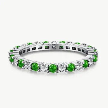 Minimalist Narrow Band Ring with Alternating Starry Zircon Green main-2 DY120158-S-W-WG