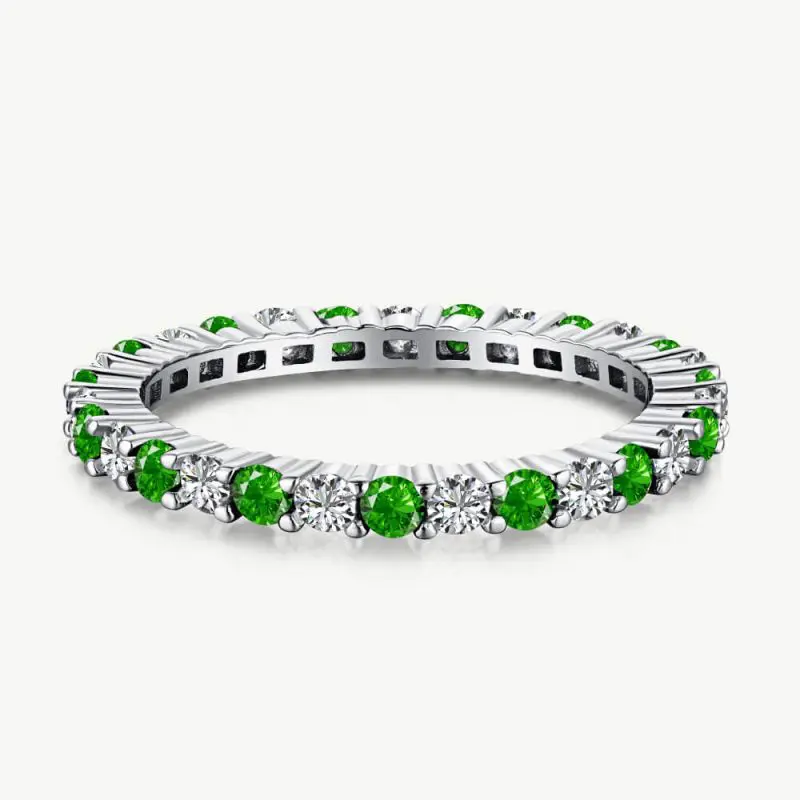 Minimalist Narrow Band Ring with Alternating Starry Zircon Green main-2 DY120158-S-W-WG