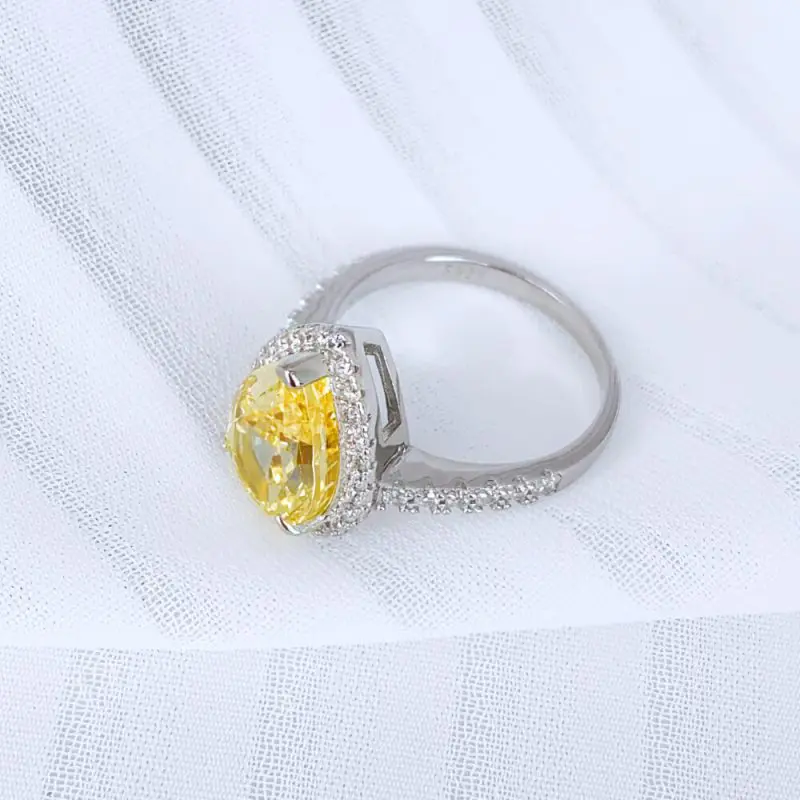 Pear-Shaped Ring Adorned with Pave Zirconia Frame and Band Citrine Yellow other 4 DY120547-S-W-YE