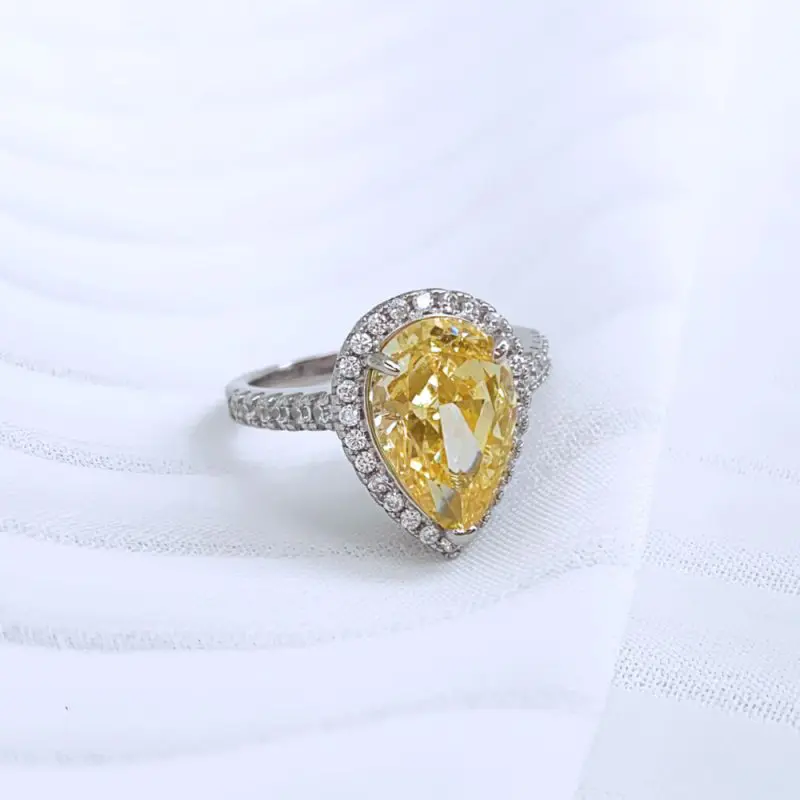 Pear-Shaped Ring Adorned with Pave Zirconia Frame and Band Citrine Yellow other 5 DY120547-S-W-YE