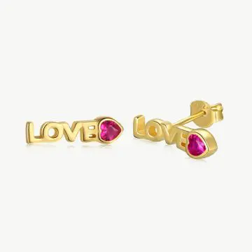 Romantic Love Earring Stud with Ruby Red Heart-Cut Zircon main-2 1-DY1D0190-S-G-RR-18K