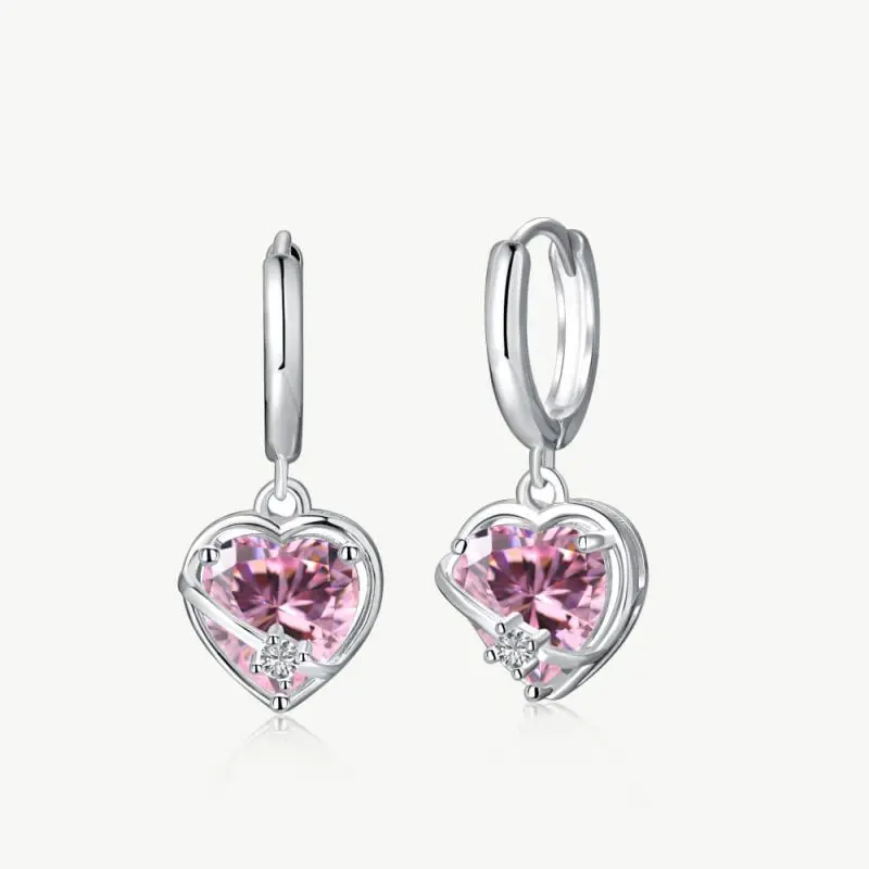 Romantic Pink Heart Drop Earring with Twinkle CZ Star Accent main-2 1-MW110001-S-W-PK