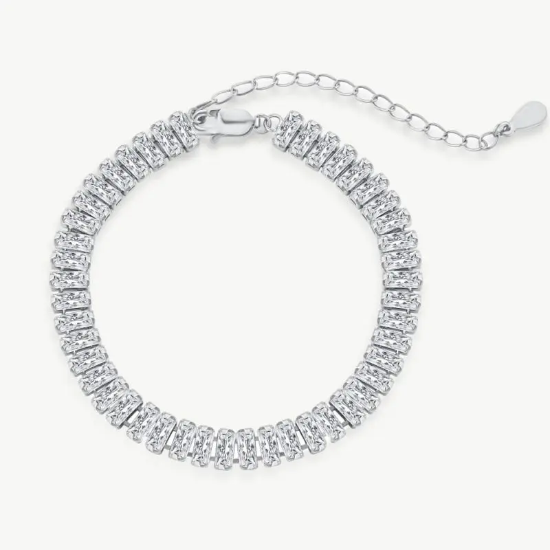 Sparkling Pave Rectangle CZ Tennis Bracelet in a Single Row main-2 1-DY150081-S-W-WH-white