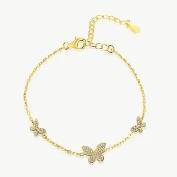 Sweet S925 Sterling Silver Bracelet with 3 Butterflies Charm main-2 1-DY150136-S-G-WH-18K