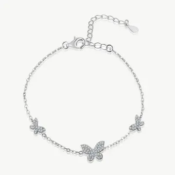 Sweet S925 Sterling Silver Bracelet with 3 Butterflies Charm main-2 1-DY150136-S-W-WH-White