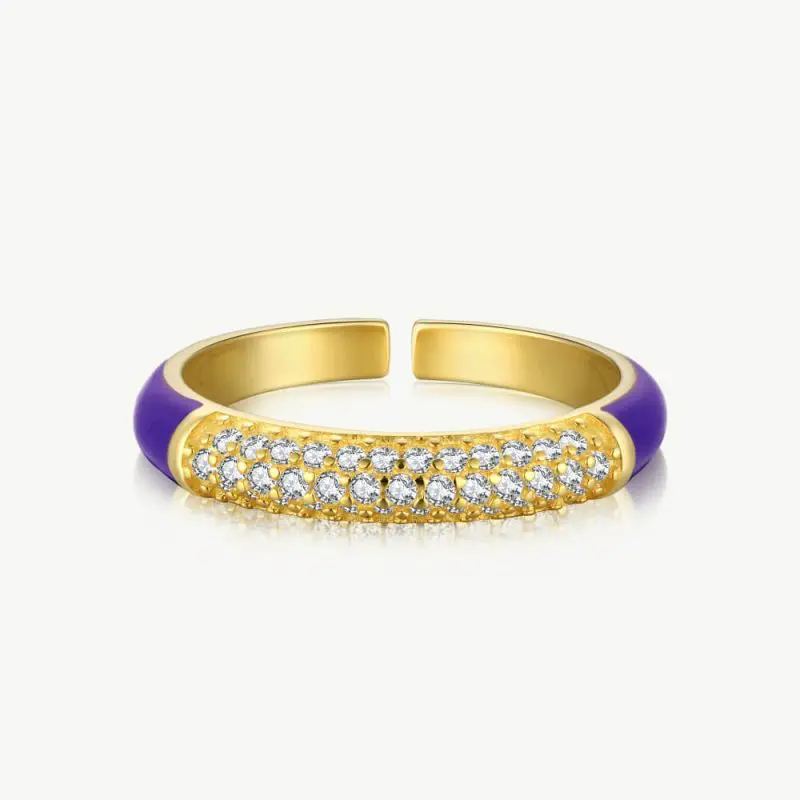 Triple-Row Pavé Zirconia Open Band Ring with Droplet cover Purple main-2 DY120253-S-G-VT