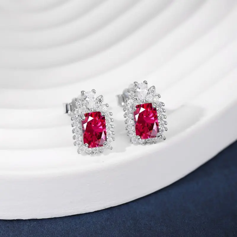 Modern Pave Pineapple Radial-Cut 0.5 ct Square Earring Stud other 3-DY110128-S-W-RR-ruby red