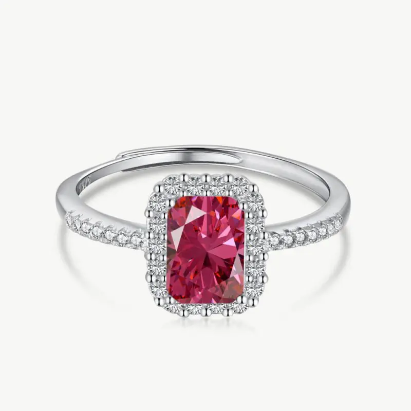 Radial-Cut Rectangle Ring with Vintage Charm and Open Band ruby red main-2 DY120489-S-W-RR