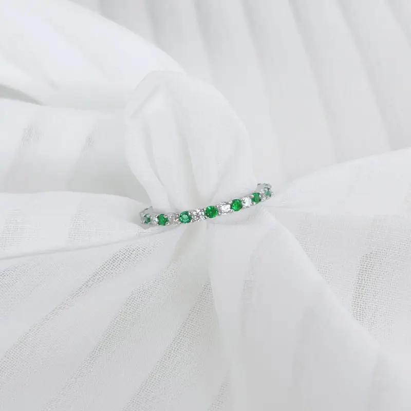 Minimalist Narrow Band Ring with Alternating Starry Zircon Green other 5 DY120158-S-W-WG