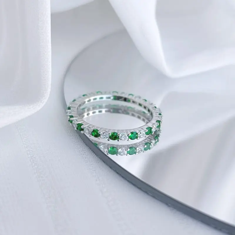 Minimalist Narrow Band Ring with Alternating Starry Zircon Green other 6 DY120158-S-W-WG