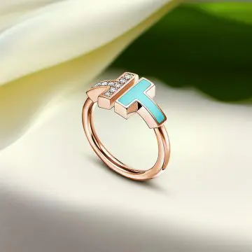 Replica T diamond and turquoise wire ring rose gold plated other-1