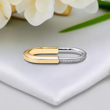 Replica T lock Two finger rings yellow gold plated half diamonds main1