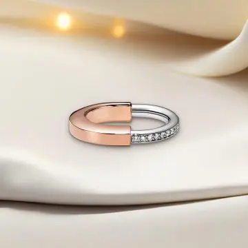 Replica T lock single finger ring rose gold plated half diamonds main1