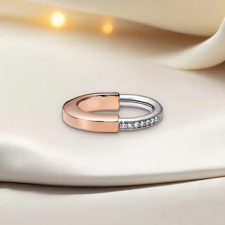 Replica T lock single finger ring rose gold plated half diamonds main1