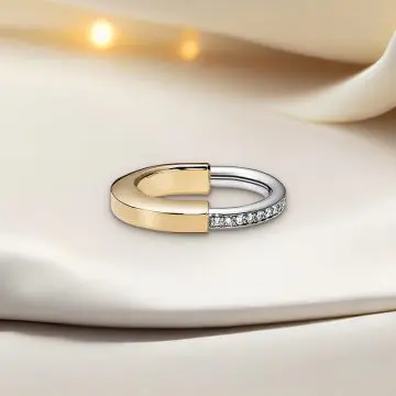 Replica T lock single finger ring yellow gold plated half diamonds main1