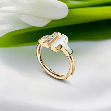 Replica-T-wire-ring-with-diamonds-and-mother-of-pearl-yellow-plated-main1