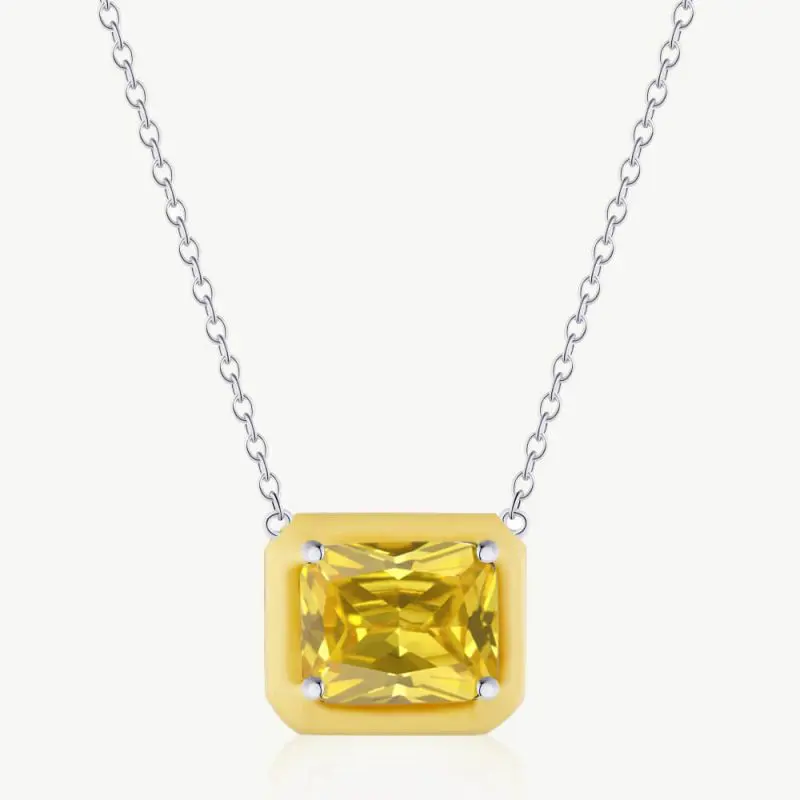 5A Radial-Cut Square CZ Pendant Necklace with Droplet Frame main-2 1-DY190131-S-W-YE