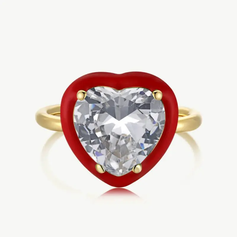 Fresh Single 5A Heart-Cut Zirconia Ring with Droplet Frame diamond white main-2 DY120114-S-G-WH