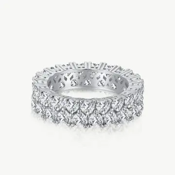 Girly 5A Heart-Cut Dual Row Ring with Pave Zircon Linked diamond white main-2 DY120505-S-W-WH