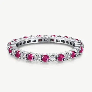 Minimalist Narrow Band Ring with Alternating Starry Zircon Rose Red main-2 DY120158-S-W-BO