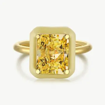 Modern Solitaire Ascher-Cut Square Ring with Droplet Frame Citrine Yellow main-2 DY120115-S-G-YE