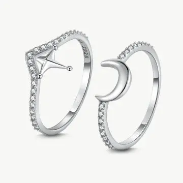 Nautical Anchor and Lunar Couple Rings with Pavé Zirconia Silver main-2 DY120683-S-W-WH