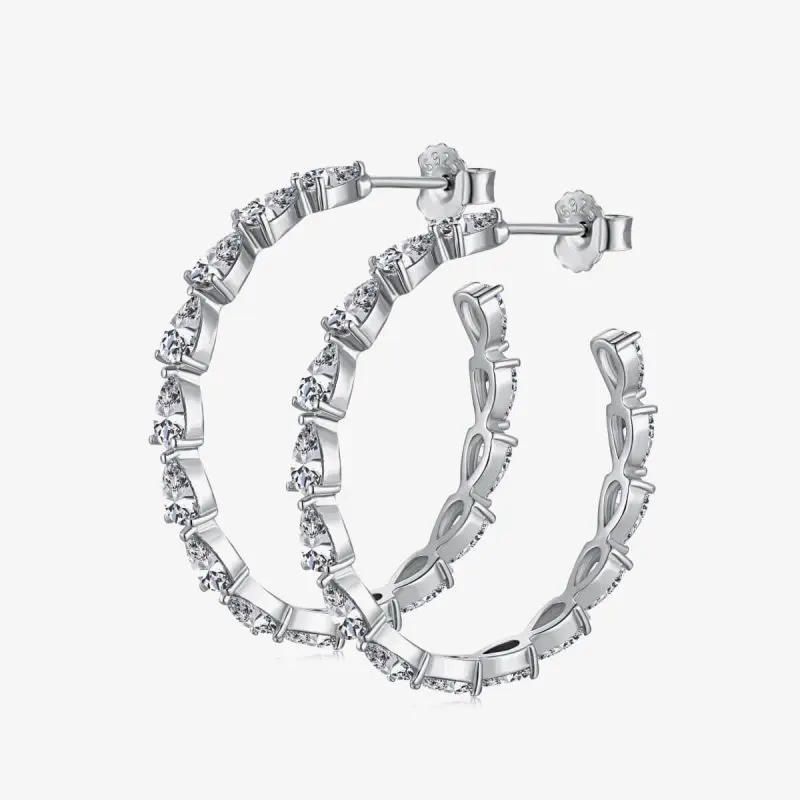 Diamond-Encrusted Silver Hoop Earrings DY110092-S-W-WH (1)