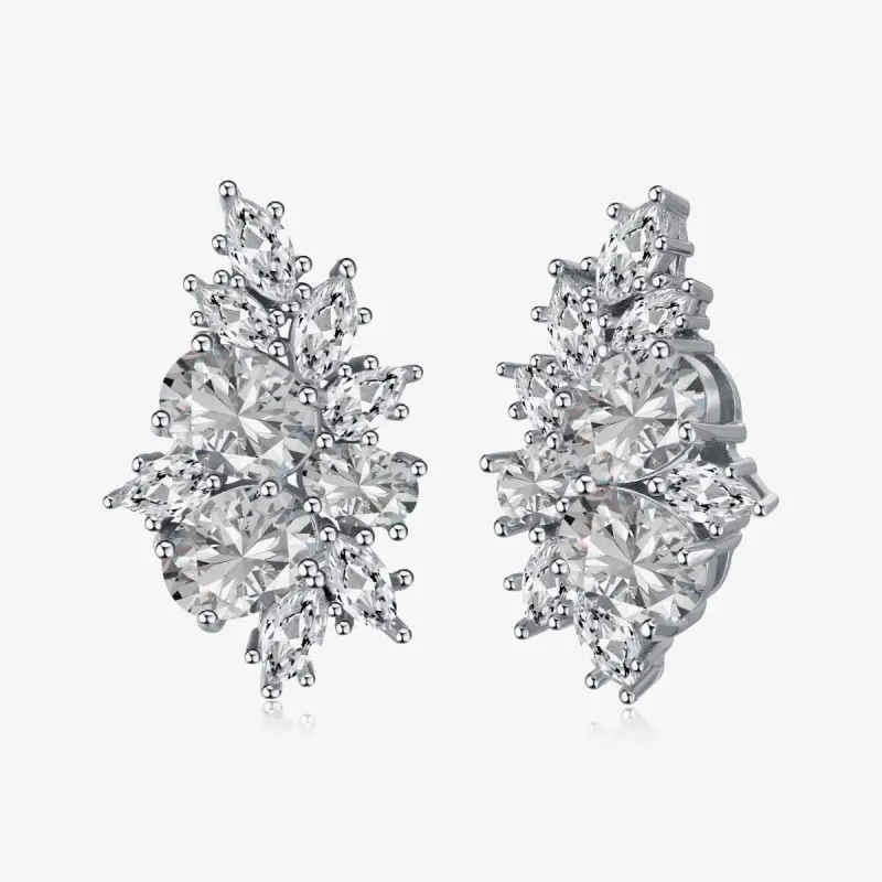 Floral Diamond Silver Earrings DY110141-S-W-WH (1)