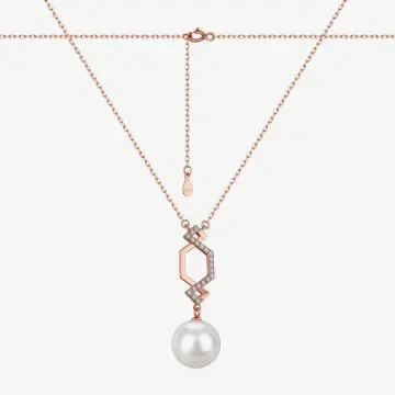 Geometric Pearl 925 Silver Rose Gold Necklace DY190334-S-W-WH (4)