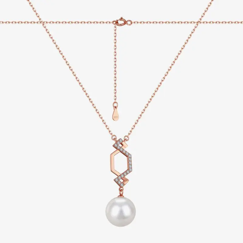 Geometric Pearl 925 Silver Rose Gold Necklace DY190334-S-W-WH (4)