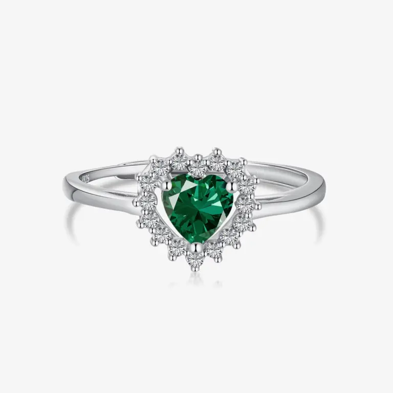 Heart-Shaped Emerald and Diamond White silver Ring DY120494-S-W-GN (1)