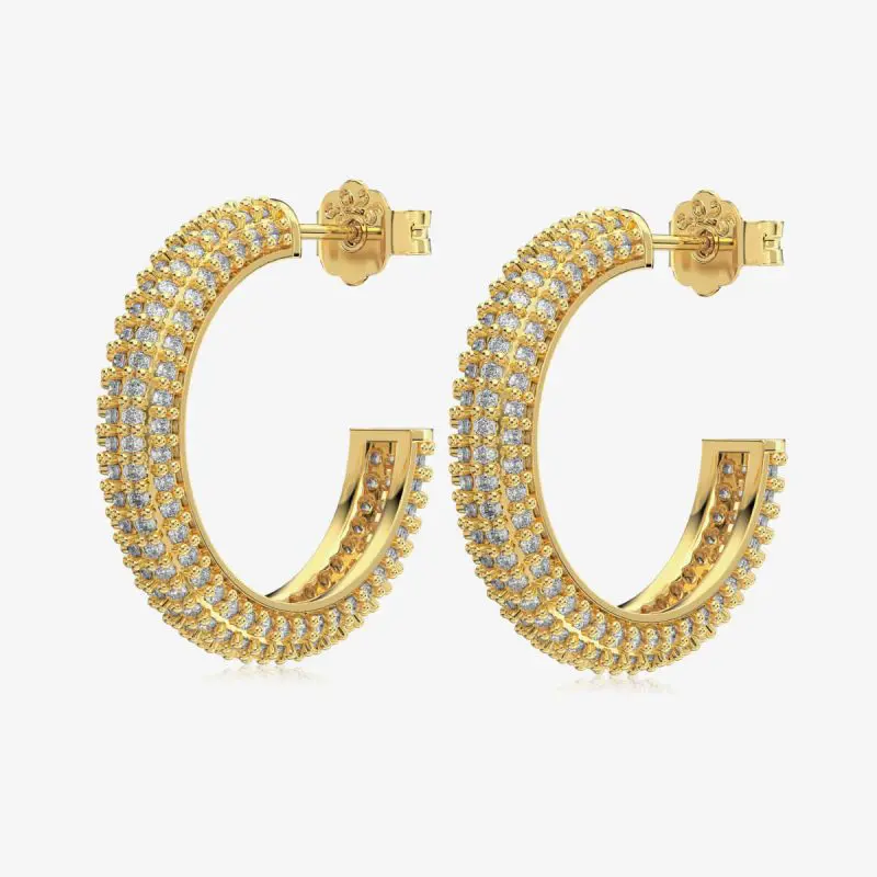 Multi-Row Diamond Encrusted Gold Hoop Earrings DY110301-S-G-AB-15mm (13)