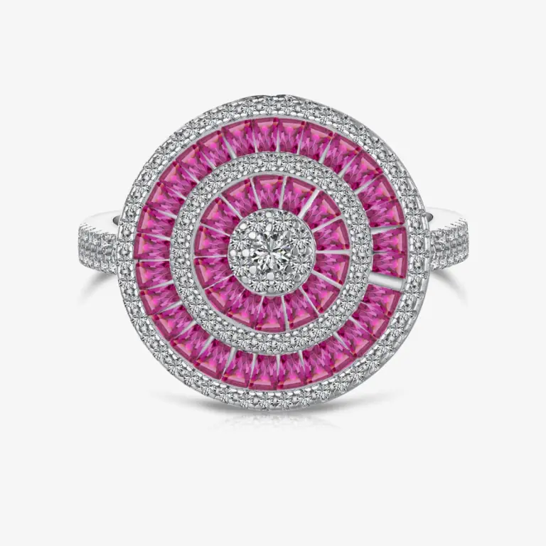 Pink Gemstone and Diamond Inlaid Silver Circle Ring DY120967-S-W-BO (1)