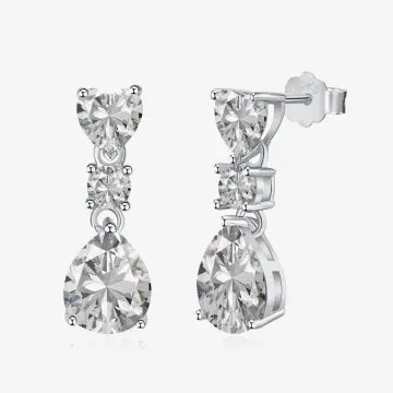 Three-Stone Silver Earrings DY110163-S-W-WH (1)