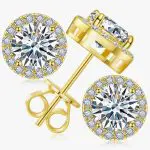 Round Moissanite Halo Stud Earrings in 18k Yellow Gold Vermeil-main-round-moi-halo-estud-yellowgold-001